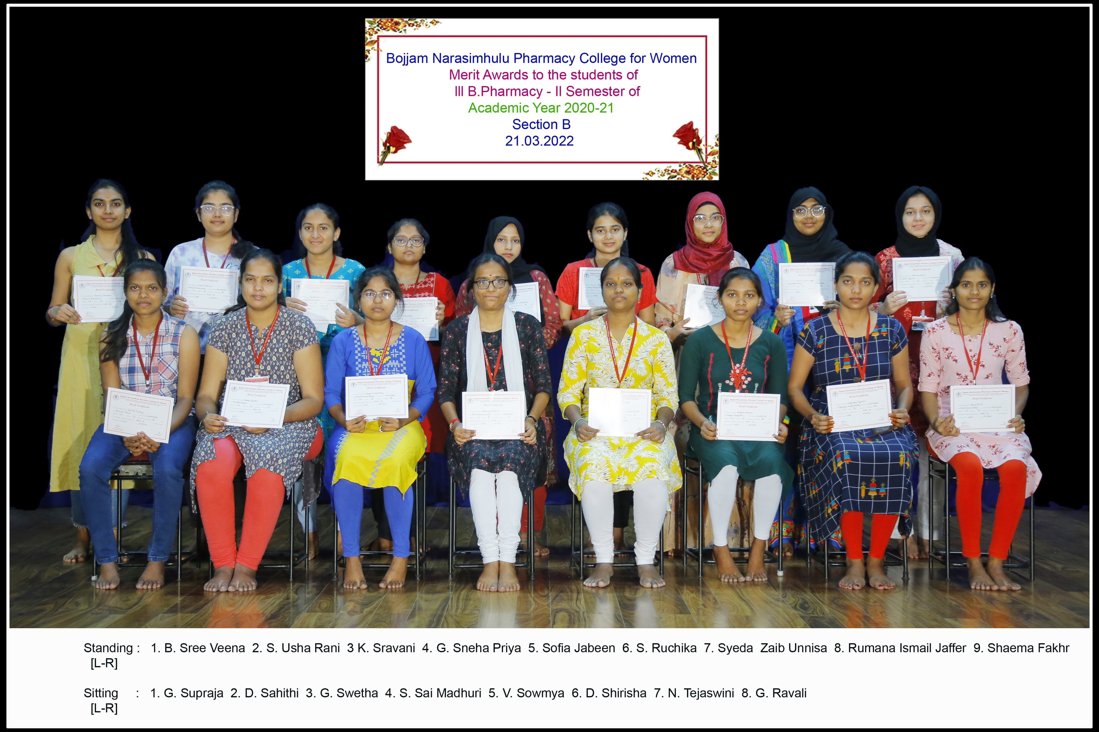 Merit awards to the students of III year II Semester for the Academic year 2020-21